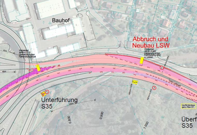 Vorschaubild für S35 Brucker Schnellstraße, Abschnitt Bruck - Einöd, AB-km 0,0 - 3,0 beide RFB Graz, Generalerneuerung